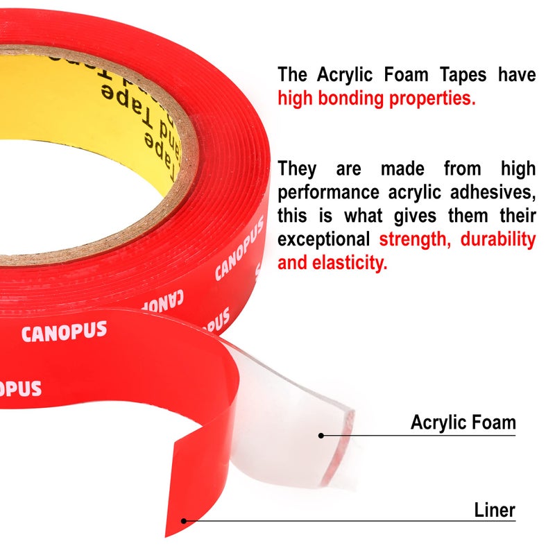 CANOPUS Double Sided Mounting Tape, Very Strong & Heavy Duty, Permanent Clear 4910, 0.25in x 15ft, for Carpet Fixing, DIY Crafts, LED Lights, Car Glass, Home & Office Walls Decoration, Made in USA - Image 3
